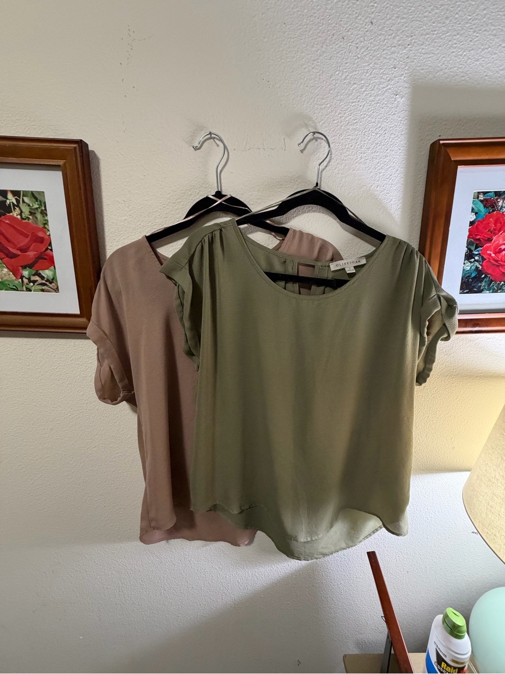 Olive + Oak: Olive Green & Mauve Short Sleeve Blouse - 2 for 1